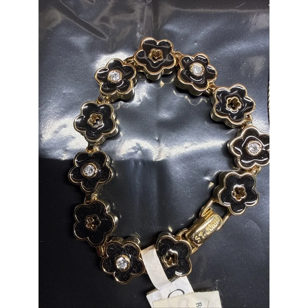 St John Necklace And Earrings Clip On Vintage Gold Tone With Rhinestones